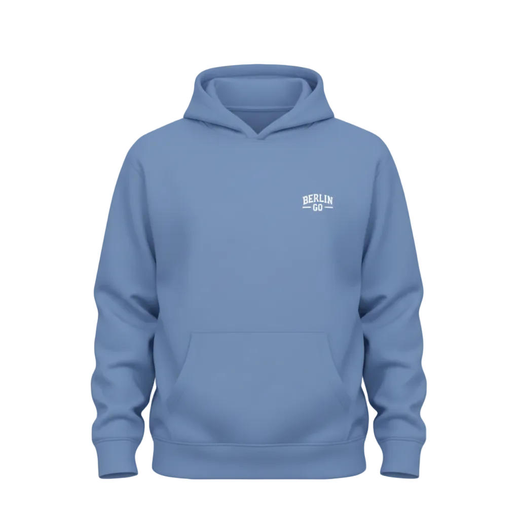 Berlin Go Hoodie in Powder Blue mit weißem Logo