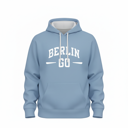 Hellblauer Berlin Go Hoodie - mit Kordeln ohne Metallenden