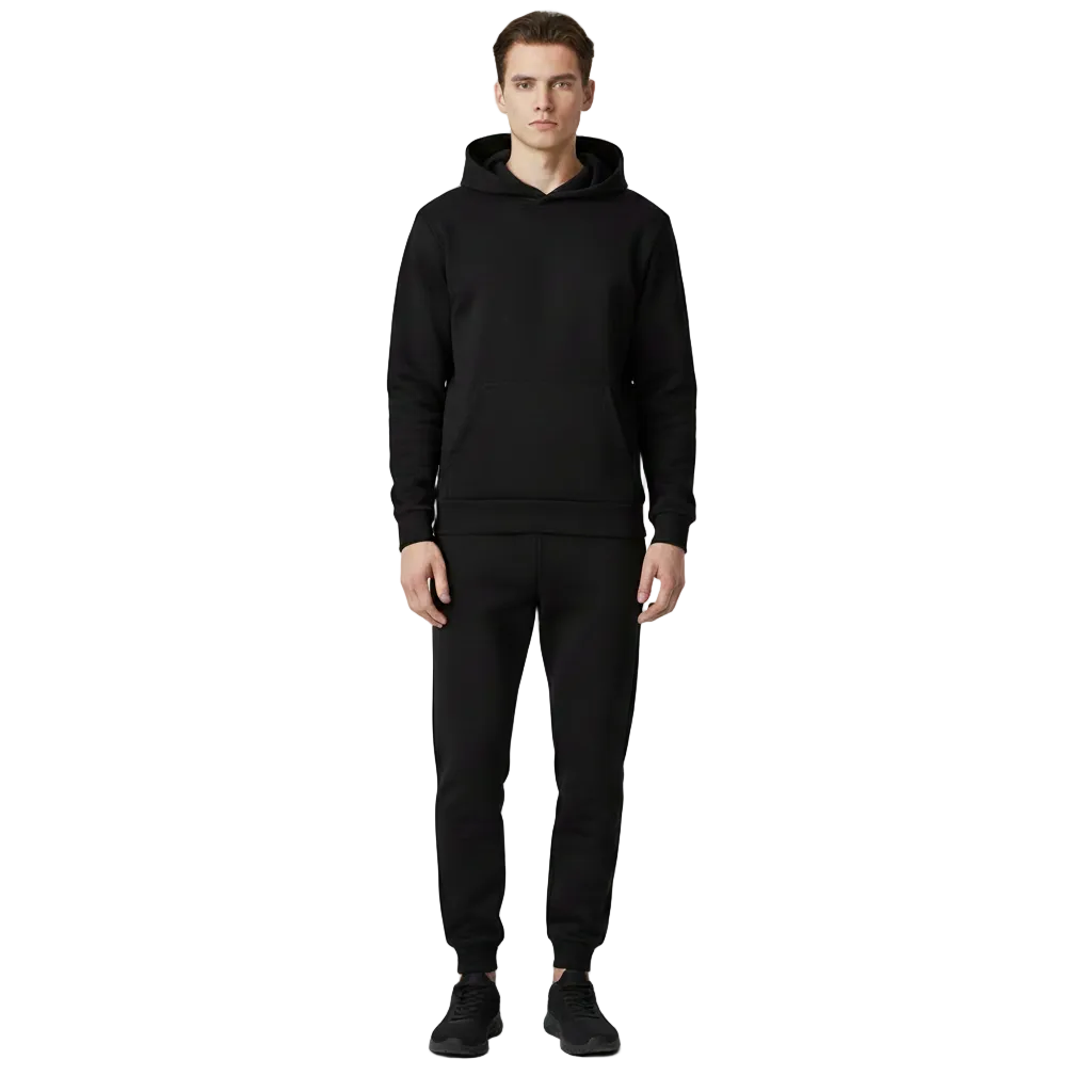 Model in schwarzem Set ohne Logos